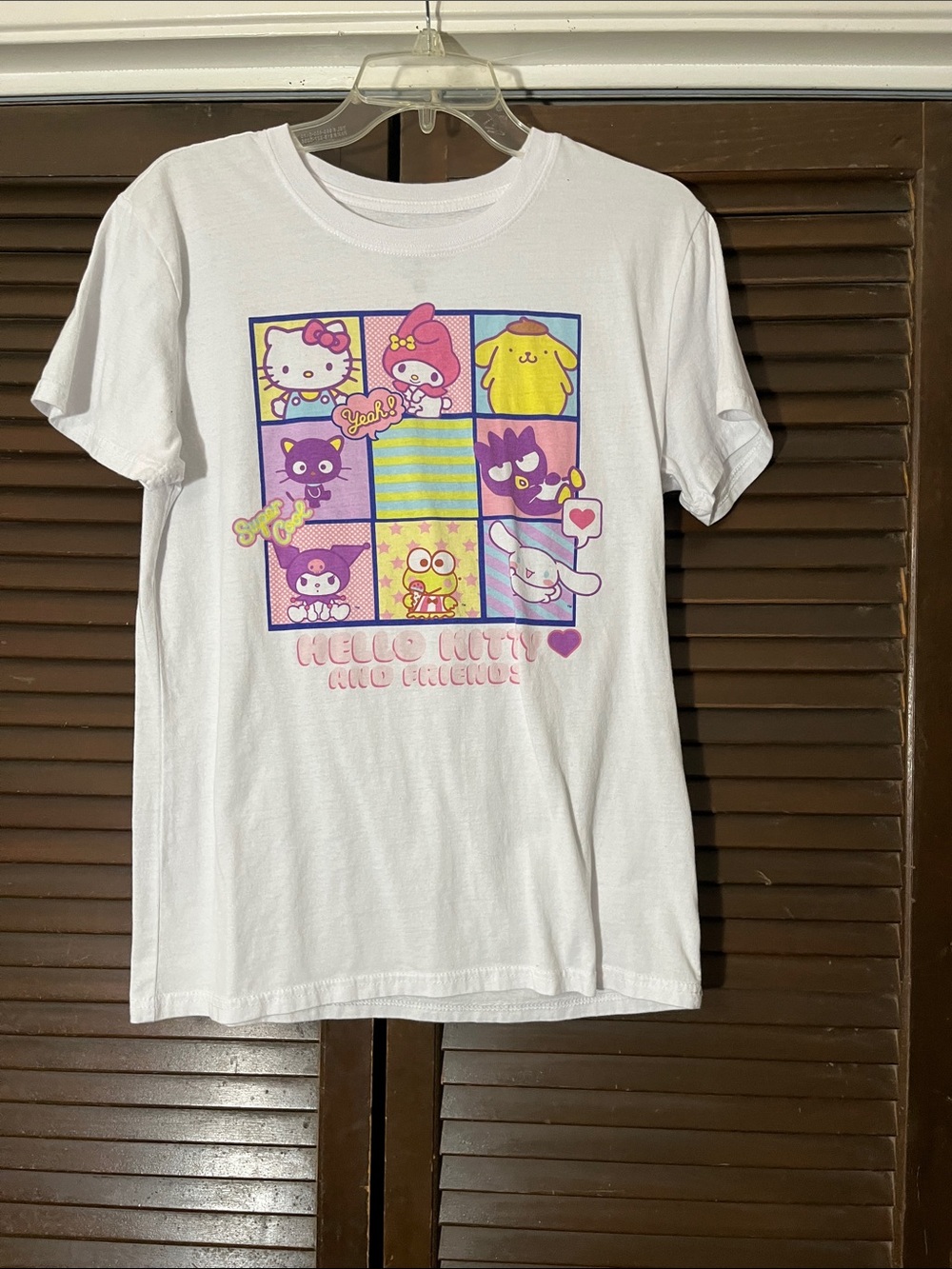 Sanrio White Tee with Hello Kitty Character Grid